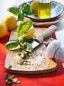 Ingredients for flavoured oil with basil