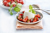 Creamy quark dessert with basil and strawberries