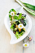 Lettuce salad with daisies