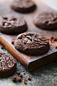 Chocolate cookies on a wooden board