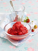 Strawberry slush with plums and cherries