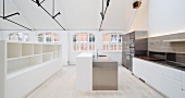 Kitchen in Hat and Beaver Building apartment house, London, England