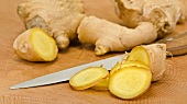 Fresh ginger, partly sliced