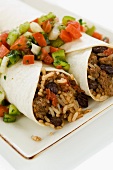 Beef and Raisin Picadillo Burritos with a Fresh Salsa