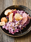 Red coleslaw with Jerusalem artichokes and sunflower seeds