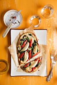 Vegetable pizza with fennel, peppers and spinach