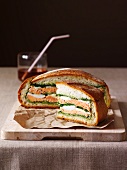 Muffaletta sandwich on a chopping board
