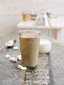 A chocolate and hazelnut shake with marshmallows