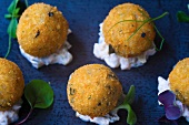 Deep-fried fish dumplings with tartare sauce