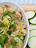 Summer Zucchini and Onion Tian in a Casserole Dish