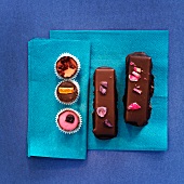 Assorted hand-made filled chocolates (view from above)