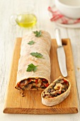 Mushroom strudel with peppers