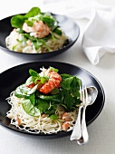 Capellini pasta with baby spinach, lamb's lettuce and langoustines