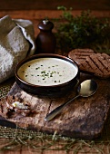 Cream of mushroom soup with grilled bread