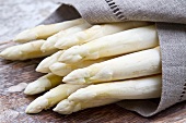 White asparagus wrapped in a linen cloth
