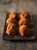 Six chocolate truffle with cocoa powder