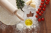 Ingredients for a margherita pizza, with a 'like' symbol
