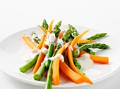 Carrots and asparagus with ranch dressing