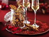 Cantucci biscuits with pistachios and dried cherries