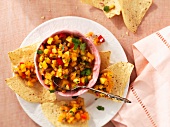 Peach salsa with tortilla chips