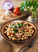 Chickpea Salad with Tomato, Red Onion, Parsley and Garlic