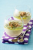 Panna cotta with passion fruit and kiwi purée