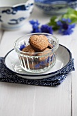 Heart-shaped chocolate and almond biscuits