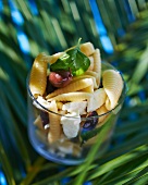 Pasta salad with feta and black olives