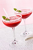 Strawberry Margaritas with a sugar rim