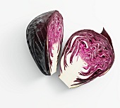A head of red cabbage, cut in half
