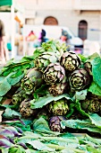 A pile of artichokes at the market