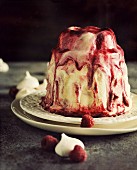 Raspberry ice cream with meringue