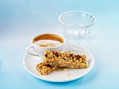 Muesli bars with a cup of coffee