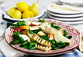 Pear salad with grilled halloumi