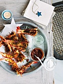 Barbecued prawns with barbecue sauce for Christmas