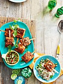 Grilled salmon steaks with soba noodles and cashew nuts