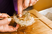 Skewering Marinated Shrimp