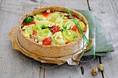 Fennel and pepper quiche with hazelnuts