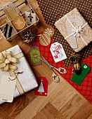 Various Christmas gift tags and presents