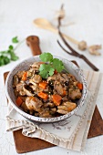 Sesame Chicken Stew with Shiitake Mushrooms in a Bowl