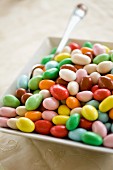 Colourful sugared almonds at a wedding