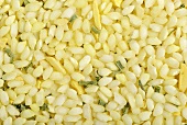 Vialone Nano risotto rice with almonds, lemon oil, turmeric and chives (filling the image)