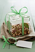 Tarragon bean soup mix in a glass storage container