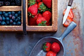Strawberries, Blueberries and Blackberries in Vintage Boxes
