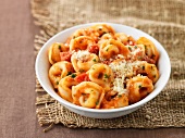 Tortellini with tomato sauce and parmesan