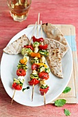 Vegetable skewers with halloumi