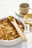 Pasta bake with crozets (buckwheat pasta squares), leek and cheese (France)