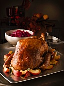 Roast goose with apples and red cabbage