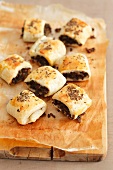 Puff pastry croquets with beef and caraway