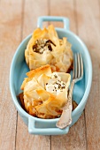 Filo pastry with moussaka and feta